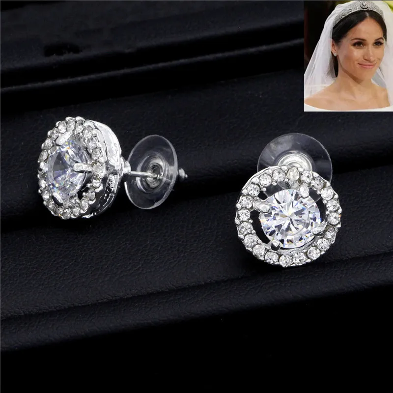 

Fashion CZ Rhinestone Silver Wedding earrings Jewelry Meghan Markle round Earrings Hot Sell MY3183