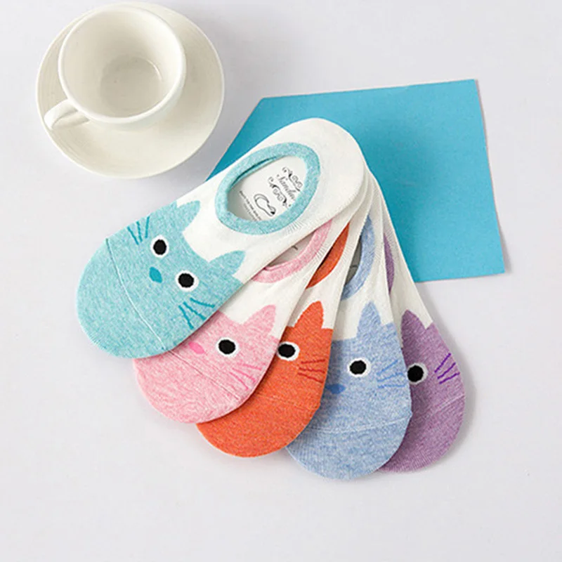 Симпатичные Harajuku принтом кота носки Для женщин носок тапочки лето-осень корейский животных забавные укороченные Носки Happy Sock Sokken C0016-1