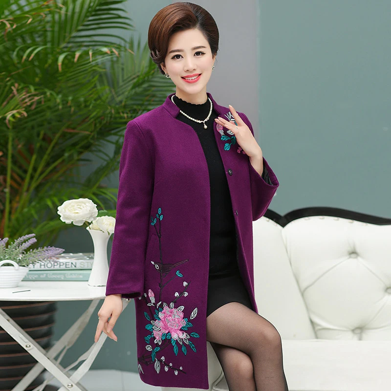 2019 winter woolen coat in the long section of embroidered single-breasted cotton coat women's woolen coat l103