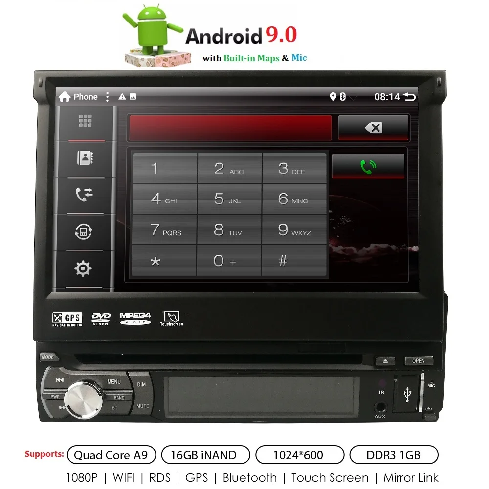 

7" Universal 1din Android 9 QuadCore Car DVD player GPS Navigation 4G Wifi BT autoRadio 1GB RAM 16GB ROM SWC RDS OBD2 DAB CD MAP