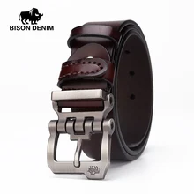BISON DENIM genuine leather belt for men gift designer belts men’s high quality Cowskin Personality buckle,Vintage jeans N71223