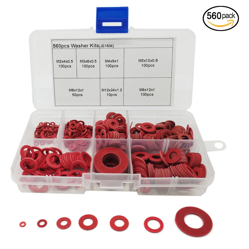 

560pcs Steel Pad Insulation Washers Red Steel Paper Meson Gasket Spacer Insulating Spacers kits