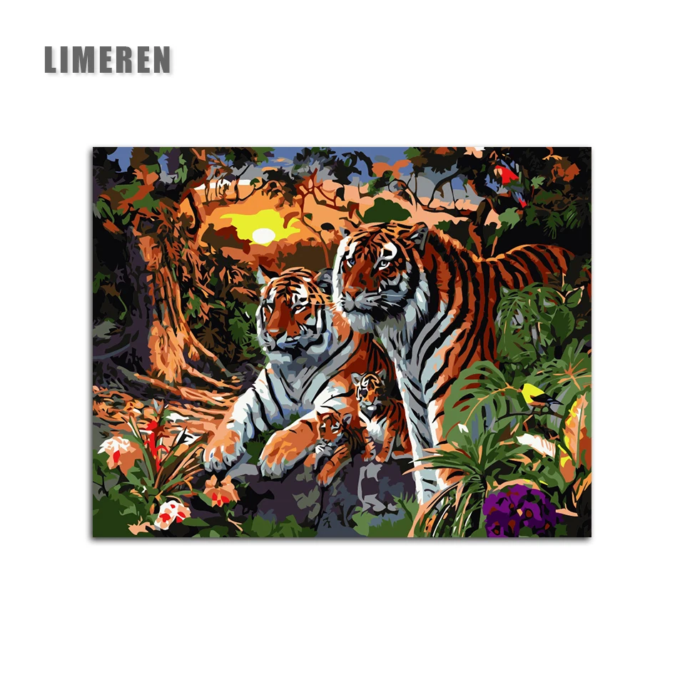 

Europe Home Decoration Tiger Family DIY Canvas Oil Painting Unframed Pictures Painting By Numbers Wall Art