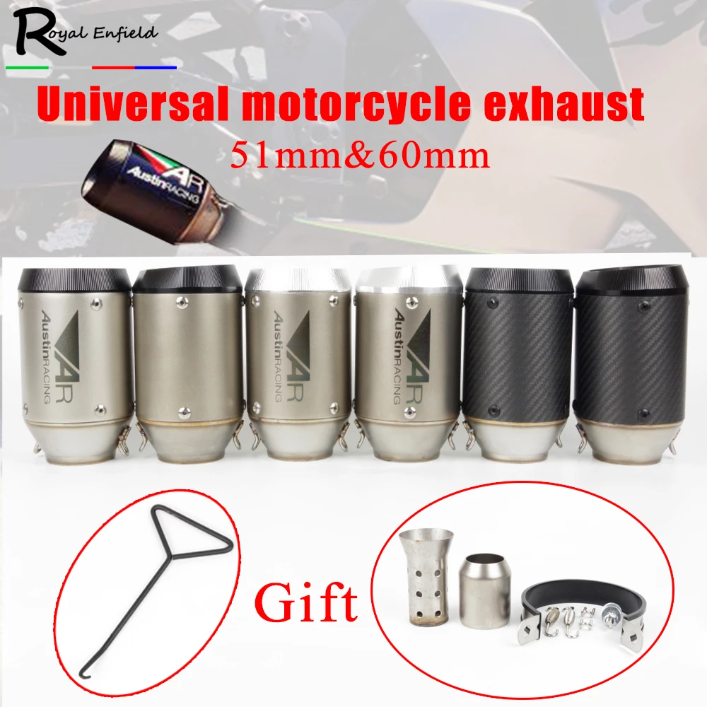 

AR 51mm 60mm Inlet Motorcyle Exhaust Pipe Exhaust Silencer For GW250F GW250 S1000RR S1000XR Z900 GSXR1300 R DUKE RC 390 250 125