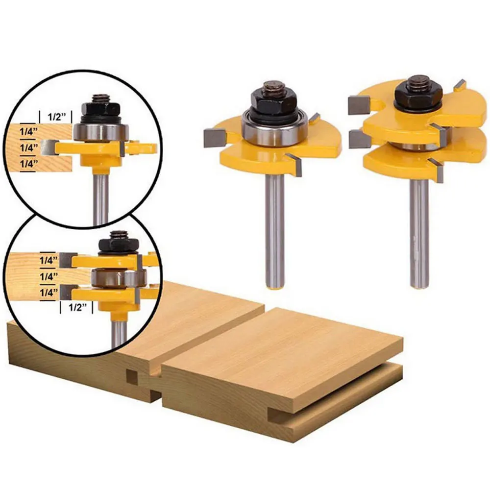 Комплект из 2 предметов, новинка, высокое качество желтый 1/4 дюйма, хвостовая фреза 3 крыла с ответной канавкой и фрезерный станок для деревообработки резак