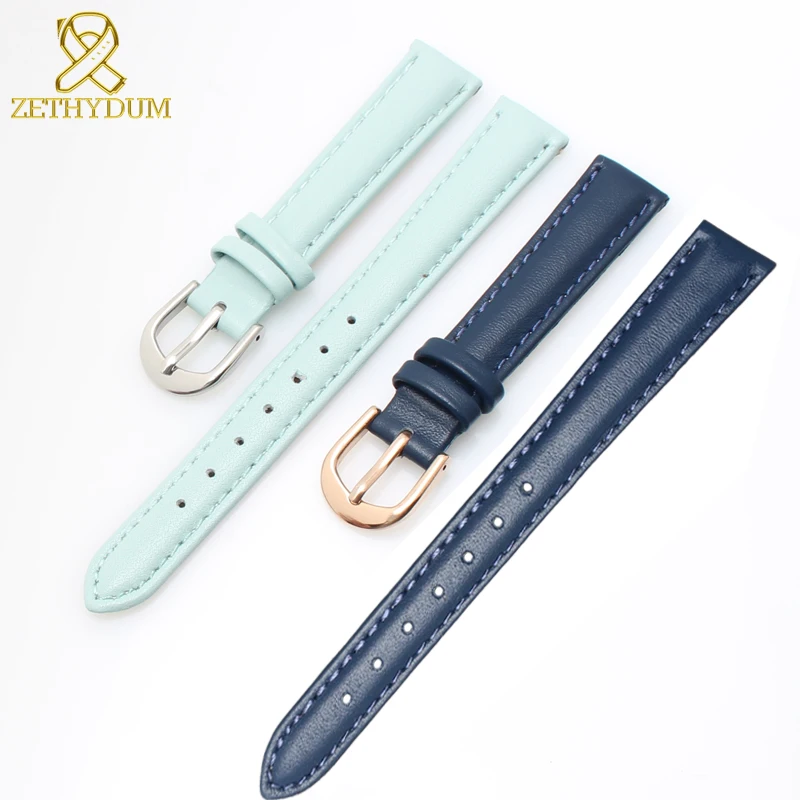

Genuine leather bracelet womens watchband plain wristwatches band blue pink gray color watch strap 14 16 18 20 mm soft band