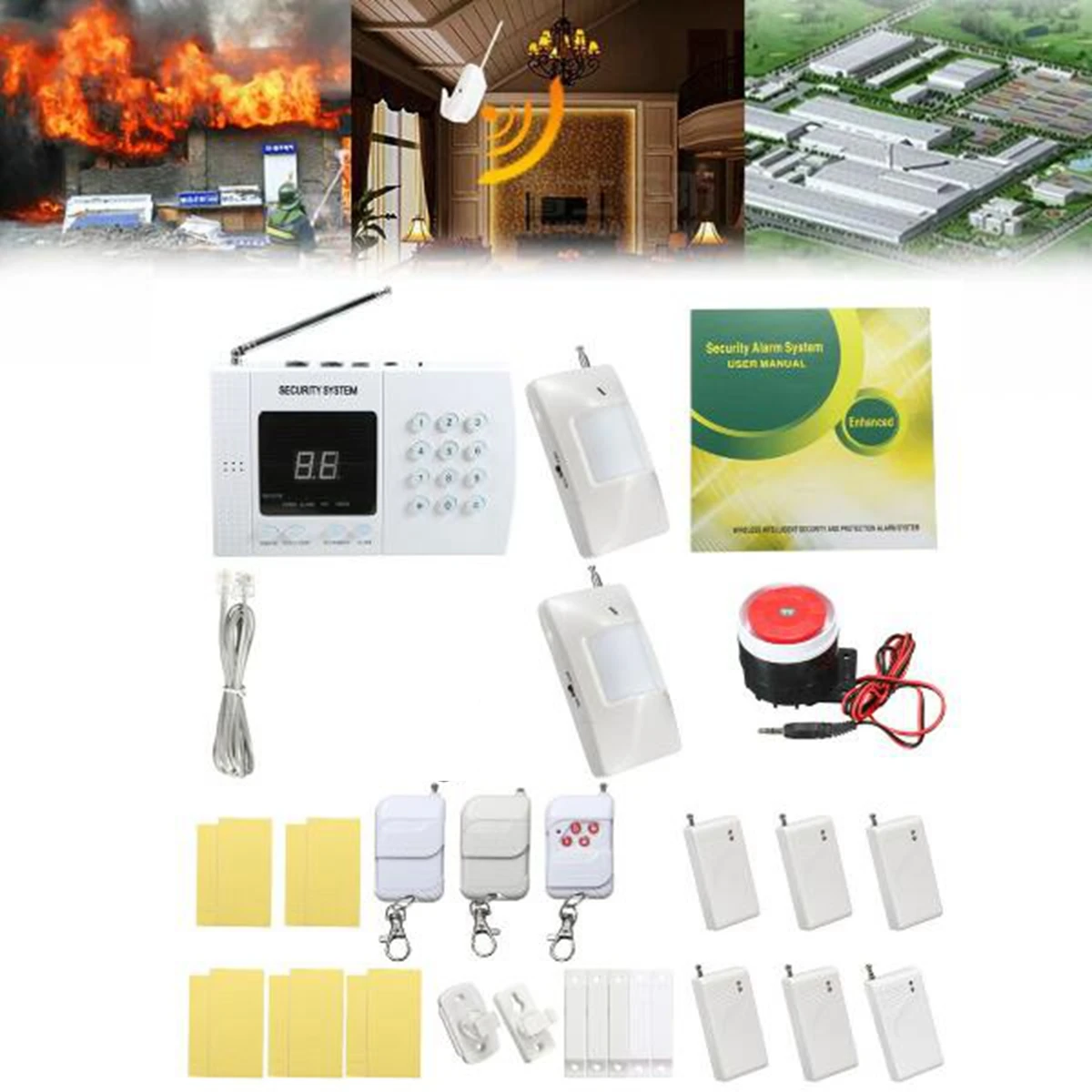 

500ft Home Security Burglar Alarm System Auto Dialing Dialer Zones Wireless PIR Prevent Theft Detect Gas Leakage Wall Mount