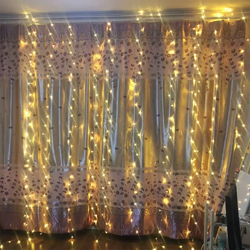 3 м x 2 м Рождественский светодиодный гирлянда для занавесок Свадебные украшения для спальни сказочные огни вечерние для дома Новогоднее праздничное освещение