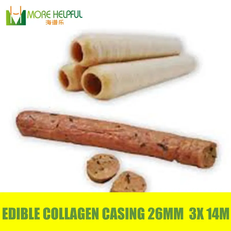 No.1 selling Edible halal sausage casing 3pcs/Lot total 42 meters Diameter 26mm Collagen casing commerical use free shipping