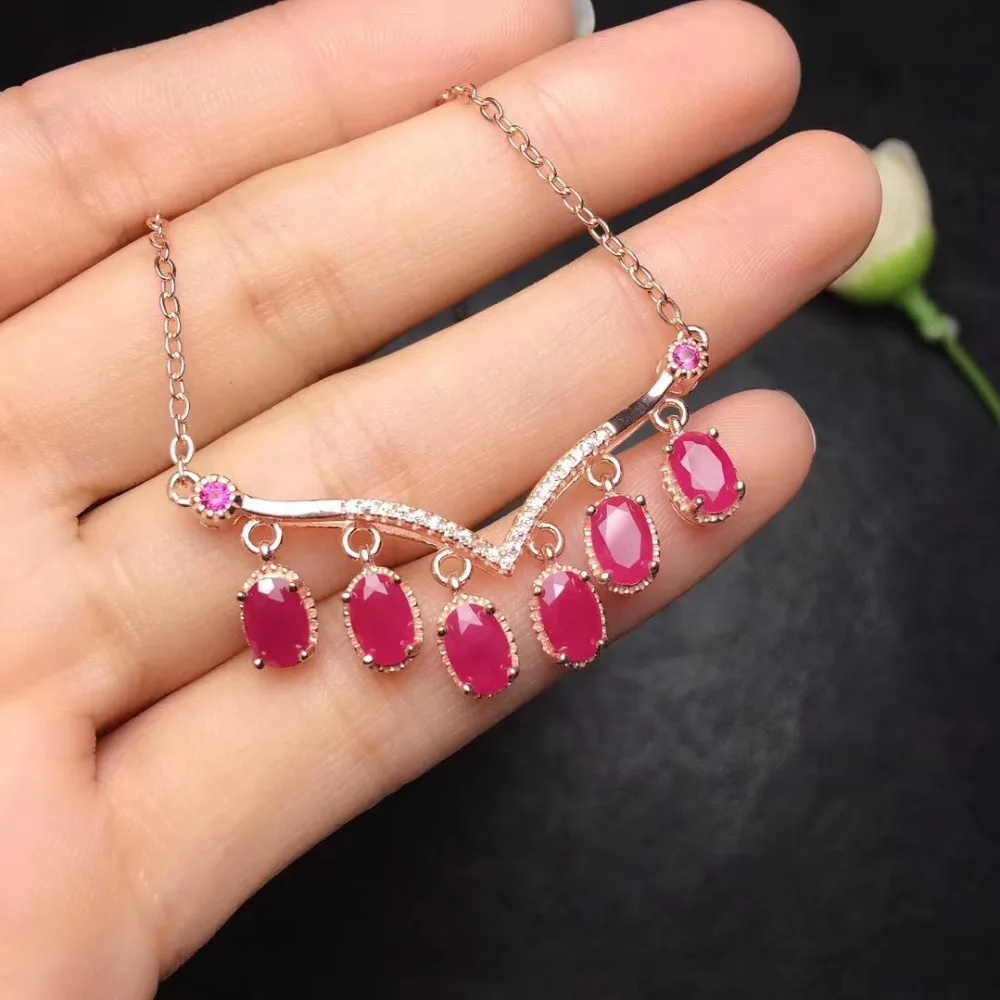 Romantique coeur pêche naturel rouge rubis gemme pendentif collier S925 argent naturel pierre gemme
