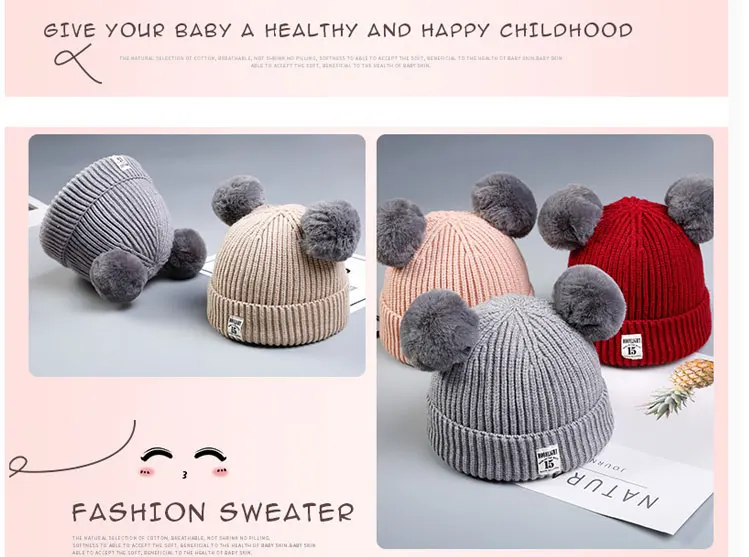 hats for girls winter hats for girls boys caps children cap kids hat knitted ear cap cat hat fleece hat two ears pom pom hat  (1)