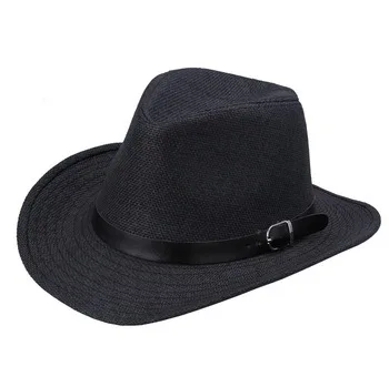 Заводская цена! 6 цветов новая модная Мужская/женская летняя Соломенная пляжная шляпа джазовая шляпка с узкими полями шляпа - Цвет: Black