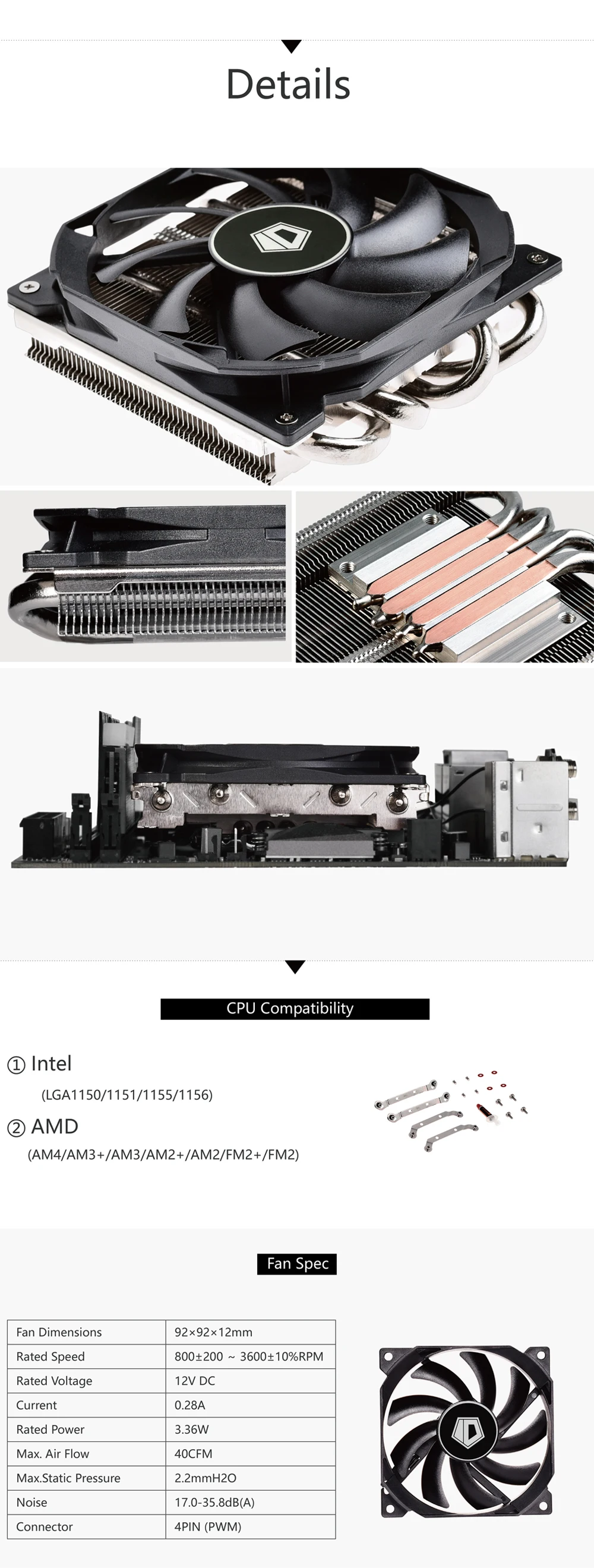 ID-COOLING is-30 для мини-itx и HTPC систем низкопрофильный кулер для процессора ультра тонкий, 92 мм PWM вентилятор, высота всего 30 мм, для Intel& AMD