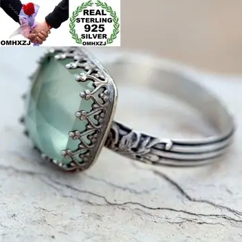 

OMHXZJ Wholesale European Fashion Woman Man Party Wedding Gift Silver Light Green Square AAA Zircon Taiyin Ring RR328