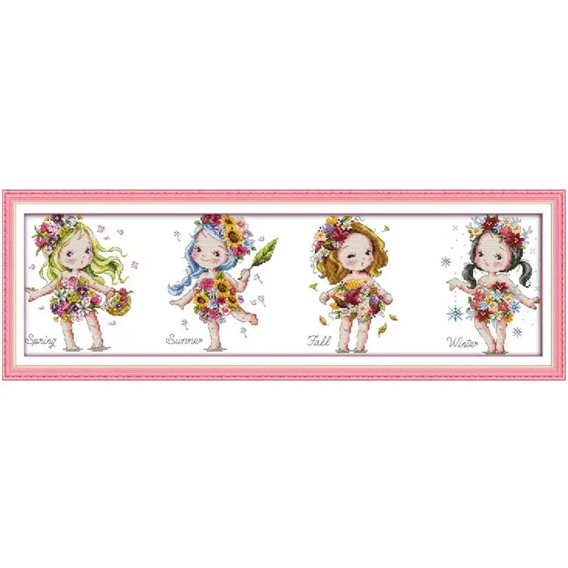 

Flower girl Patterns Counted Cross Stitch 11CT 14CT Cross Stitch Set Wholesale Cartoon Cross-stitch Kit Embroidery Needlework