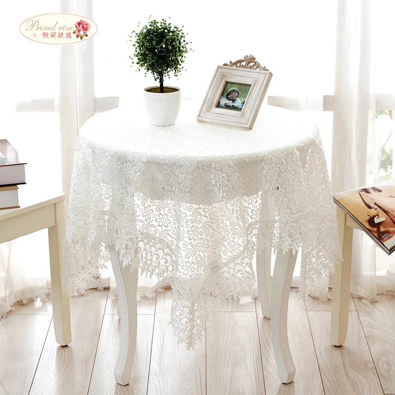  Proud Rose White Lace Table Cloth Wedding Decor Translucent Table Cover Embroidered Tablecloth Tea 