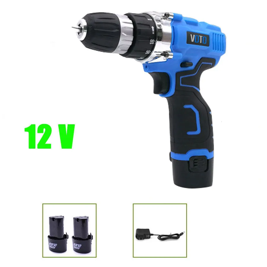 

VOTO V6 2*Battery Rechargeable Cordless Drill Electric Screwdriver Set Lithium Power Tools Screw Gun Driver 12V Blue 2018