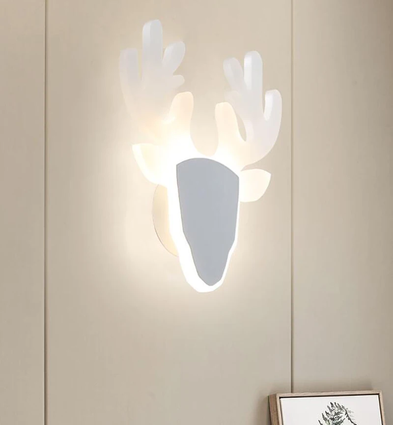 

Nordic deer horn wall lamp sitting room TV background wall children room stair creative bedroom bedside lighting