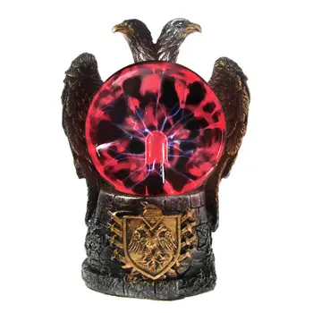 

Imperial Two Headed Eagle Statue With Plasma Ball Dicephalous Bald Eagle Figurine Sculpture Halloween Gothic Home Decoration