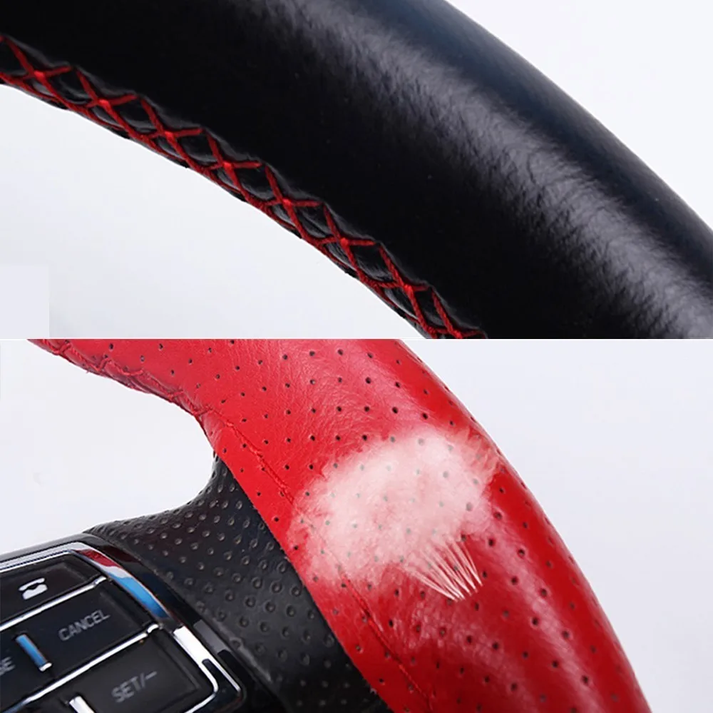 Car Driver Steering Wheel Covers Durable Soft Genuine Leather Braid On Hand-stitched Diameter 38cm Case Auto Car Accessories