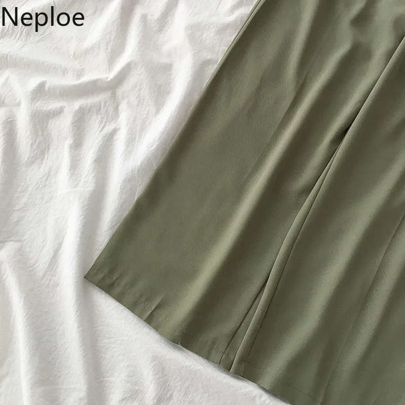Neploe женские офисные зеленые черные брюки длинные свободные с высокой талией