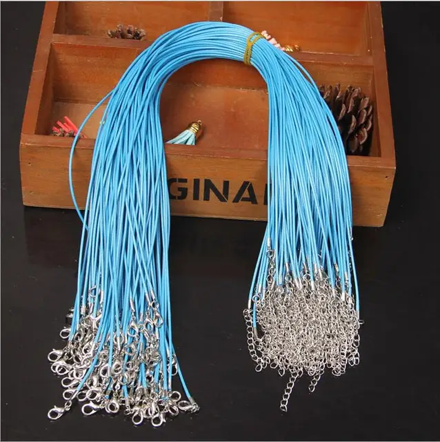 Wholesale 20pcs/lot 1.5mm Multicolor Leather Cord Wax Rope Chain Necklace with Lobster Clasp DIY Jewelry Accessorie Z570 sky blue