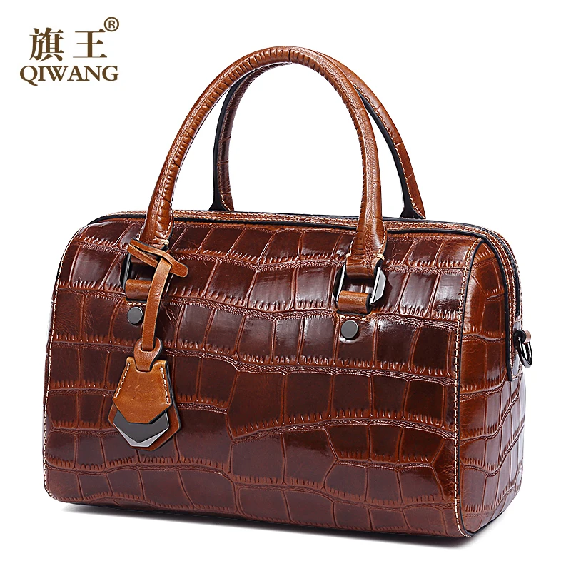 

Brand Boston Bag for Women Crocodile Pattern Leather Retro Boston Bag Brand Designer Leather Handbags brown corcodile bags