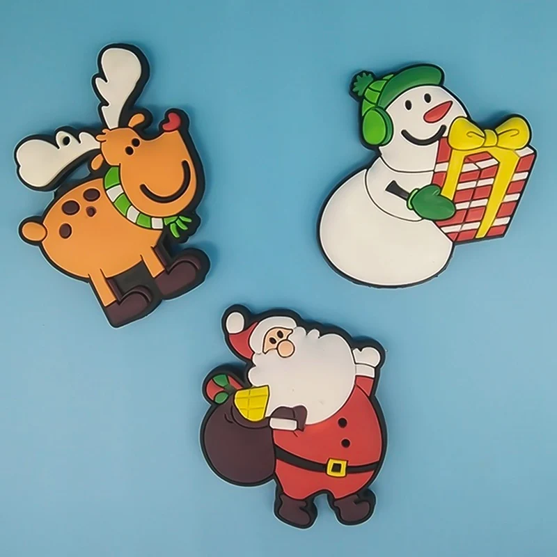 Cute Christmas Refrigerator PVC Magnetic Creative Cartoon Snowman Reindeer Fridge Magnets Santa Claus Tree