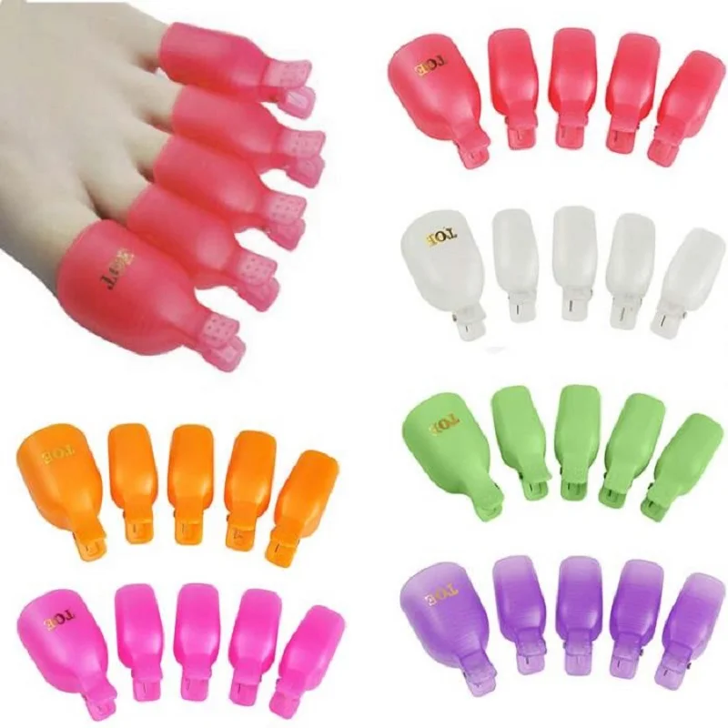 Newest 5Pcs Plastic Foot Toe Nail Art Soak Off Cap Clip UV Gel Polish
