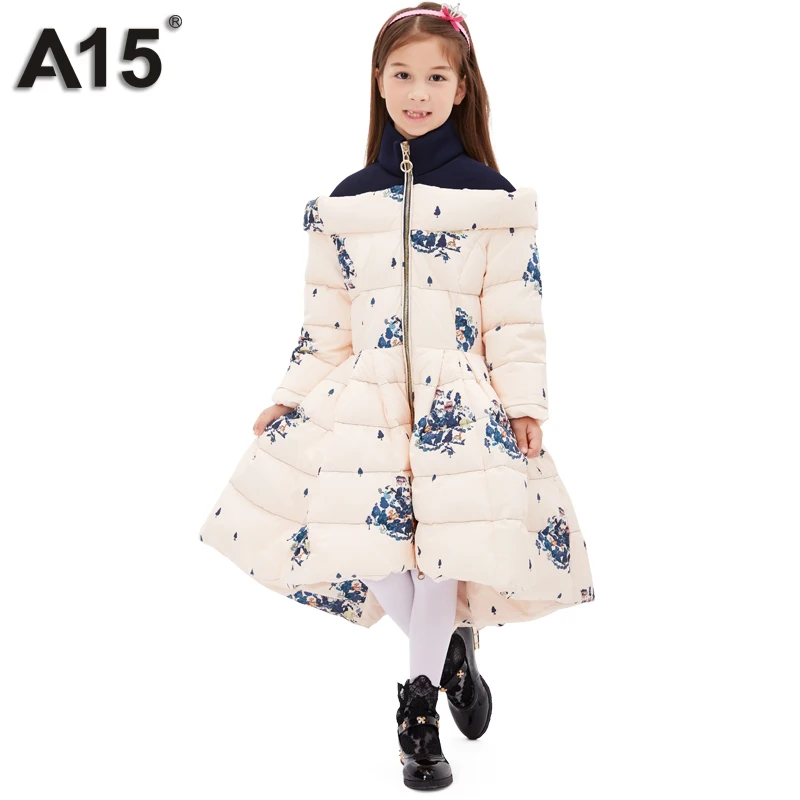 

A15 Girls Jackets Winter 2018 Long Warm Duck Down Jacket for Girl Children Outerwear Jacket Coats Big Girl Clothes 10 12 14 Year