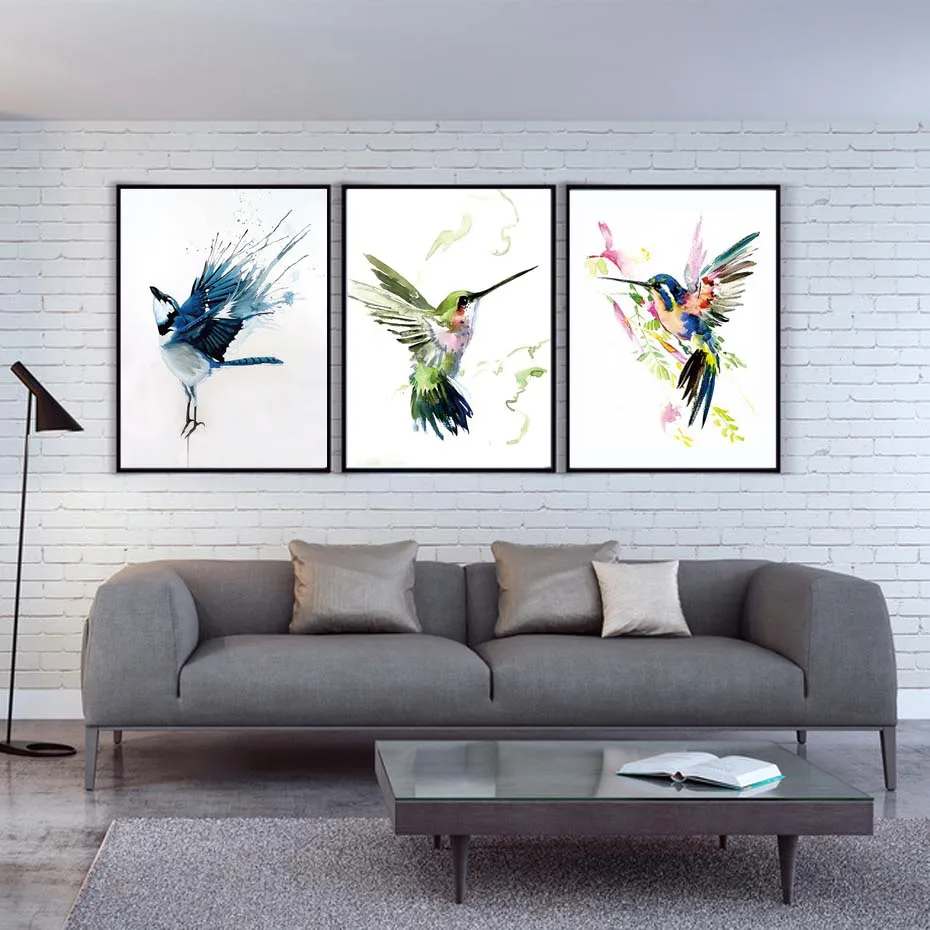 Watercolor Birds Canvas Poster Long Banner Minimalist Wall Art Prints for Kids