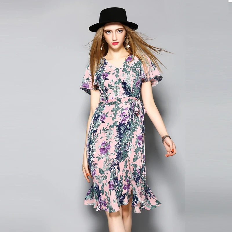 HIGH QUALITY Newest Fashion 2017 Designer Dress Women's Short Sleeve