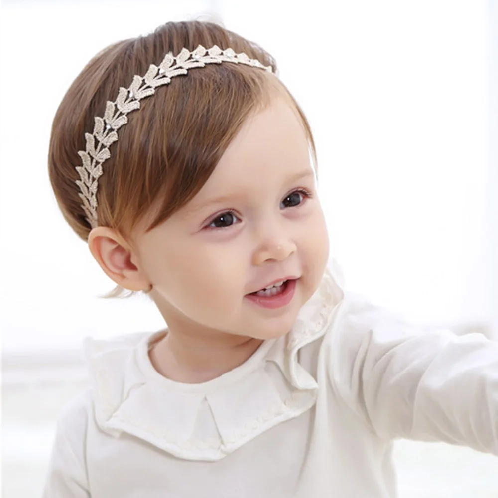 Elastic Baby Kids Rhinestone Pearl Crown Hair Bands Hair Acces Headband Gold