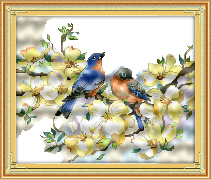 

singing birds fragrant flowers counted printed on fabric DMC 14CT 11CT Cross Stitch kitsembroidery needlework Sets Home Decor