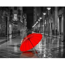 Уличный красный Umbrella.40x50cm, живопись по номерам, DIY, настенное искусство, украшение гостиной, пейзаж, фигура, животное, цветок, мультфильм