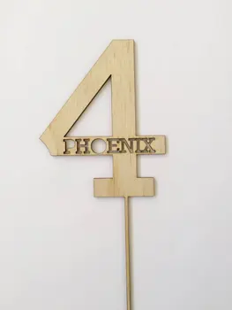 

Custom Happy Birthday Age 4 years Wood/wooden birthday cake toppper personalised cake topper birthday decoration