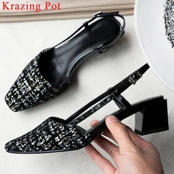 

2019 mixed colors buckle strap slingback classic square toe pretty girls hollow sandals new kid suede med heels summer shoes L21