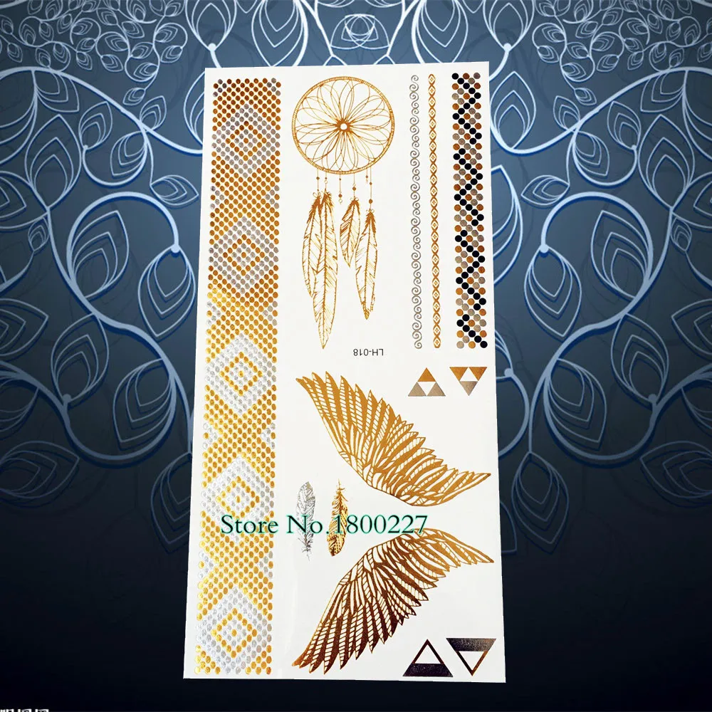 

1PC hot temporary tattoo gold wing feather metallic dreamcatcher design waterproof bracelet tattoo sticker dream catcher PLH18