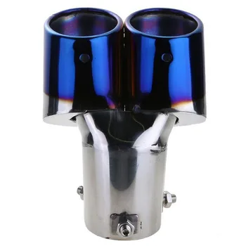 

1pc Car Rear Dual Exhaust Pipe Tail Muffler Tip Throat Blue 17cm High Quality Universal Auto Dual Exhaust Pipe Accessories