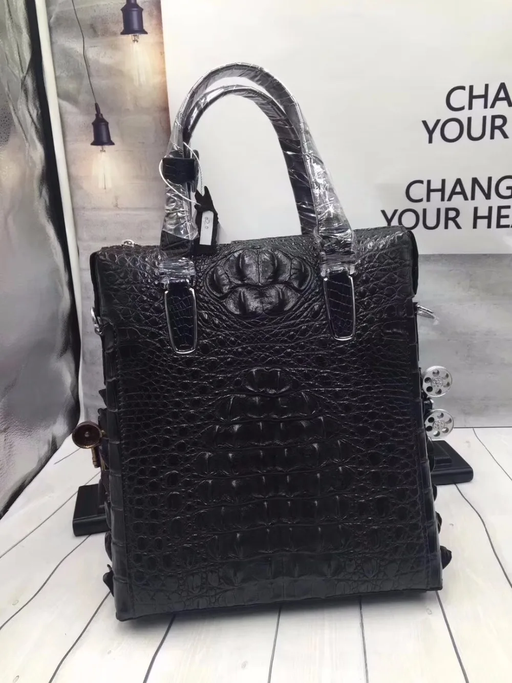 

Vertical Designer Genuine Crocodile Skin Exotic Alligator Leather Men's Black Handbag Briefcase Male Single Cross Shoulder Bag