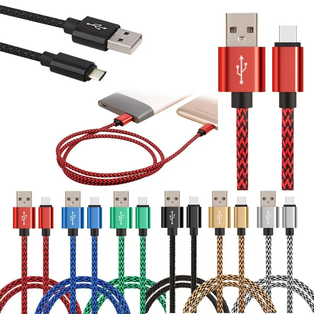 

New Arrival 1M Nylon Braided Wire 2A Data Sync Type-C Charge Cable for Android Phone Tablet