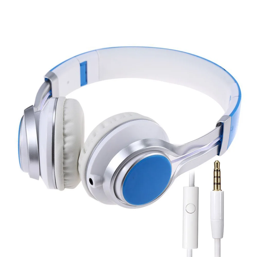 Складные наушники 3,5 мм стерео объемная головная повязка гарнитура наушники с микрофоном аудио для samsung htc для игр и музыки - Цвет: Light Blue