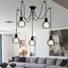 American Living Room Pendant Retro Lights Vintage DIY Spider Chandeliers Loft Industrial Cage Bedroom Creative Lighting