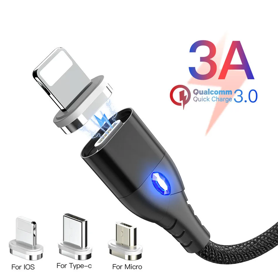 

Magnetic Cable Micro USB Type C For iPhone Xiaomi Huawei Lighting Cable 3A Fast Charging Wire Type-C Magnet Charger Phone Cables