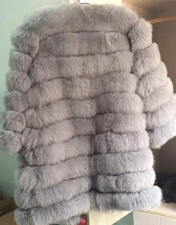 Подгоняйте цвет горизонтальный дизайн пушистое пальто из натурального Лисьего меха отстегивающиеся рукава утолщенные женские пальто супер элегантное роскошное меховое пальто - Цвет: Светло-серый