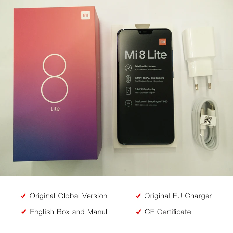 Глобальная версия Xiaomi Mi 8 Lite 4 Гб 64 ГБ Snapdragon 660 полноэкранный мобильный телефон 6 26
