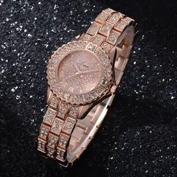 Женские модные роскошные часы Reloj Mujer из нержавеющей стали, качественные женские кварцевые часы со стразами 233
