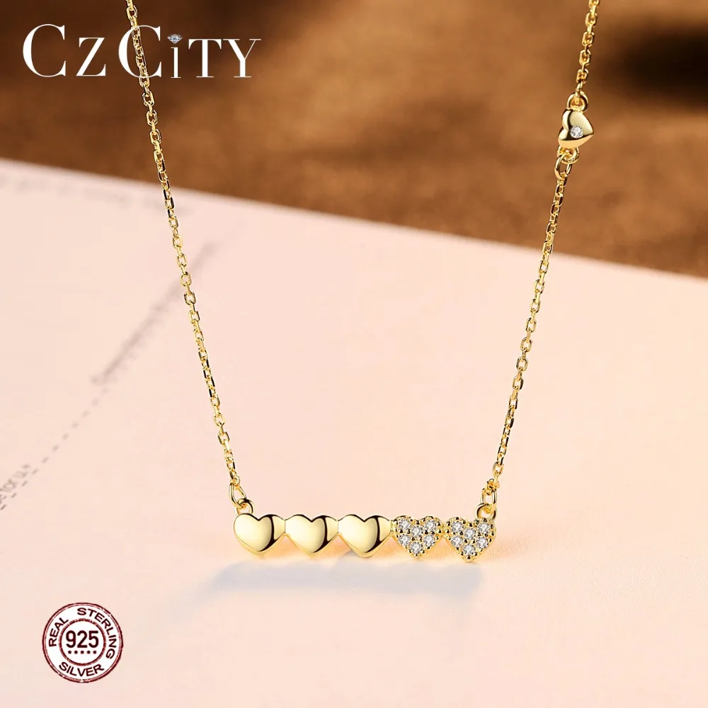 CZCITY Любовь Сердце 925 пробы Серебрянное ювелирное ожерелье кулон ожерелье для женщин 18 К золото цвет ювелирные изделия прекрасный подарок