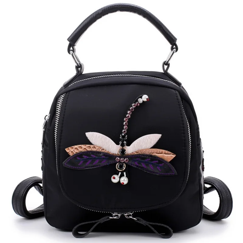 Fashion Dragonfly Bird Flower Embroidery Women Backpack Female Shoulder