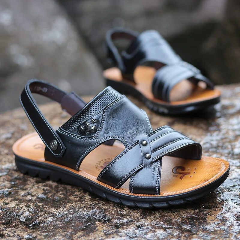 

Hot Sale New Fashion Summer Leisure Beach Men Shoes High Quality Genuine Leather Sandals The Big Yards Men's Sandals men shoes